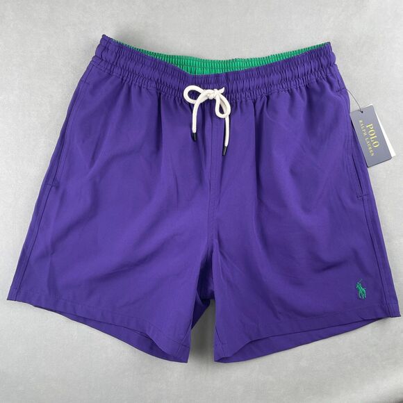 Polo Ralph Lauren Traveler Shorts Men M Purple Swim Trunks Mesh Lined Recycled - Picture 1 of 11